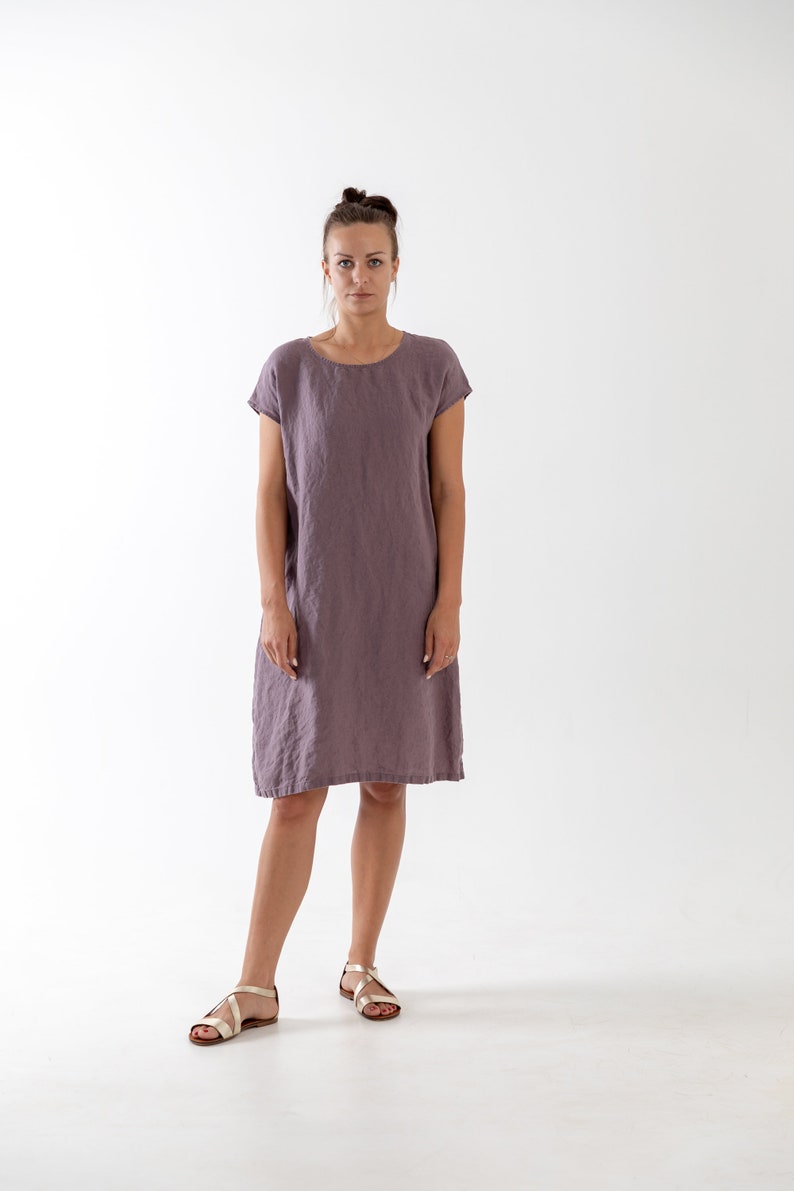 Linen dress ALICE .Knee length dress . Short sleeves dress image 7