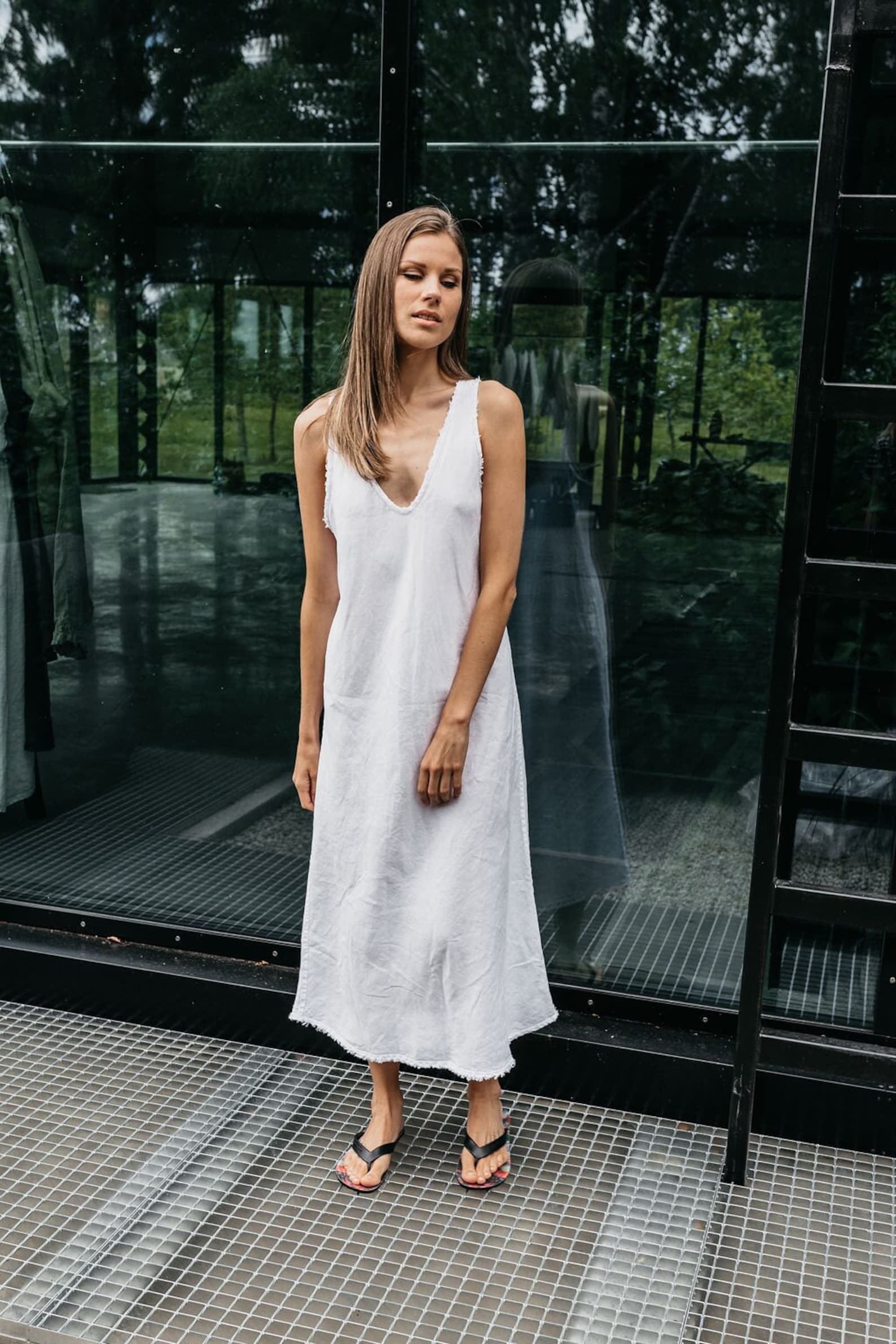 Linen Rôm Natural Linen Slip Dress ROM . Linen Dress for Women. Linen Tunic Dress ...
