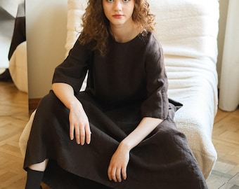 Linen Maxi Dress CHANIL | Minimalist Loose Fit Linen Dress | Sustainable Natural Linen Dress | Handmade in Europe