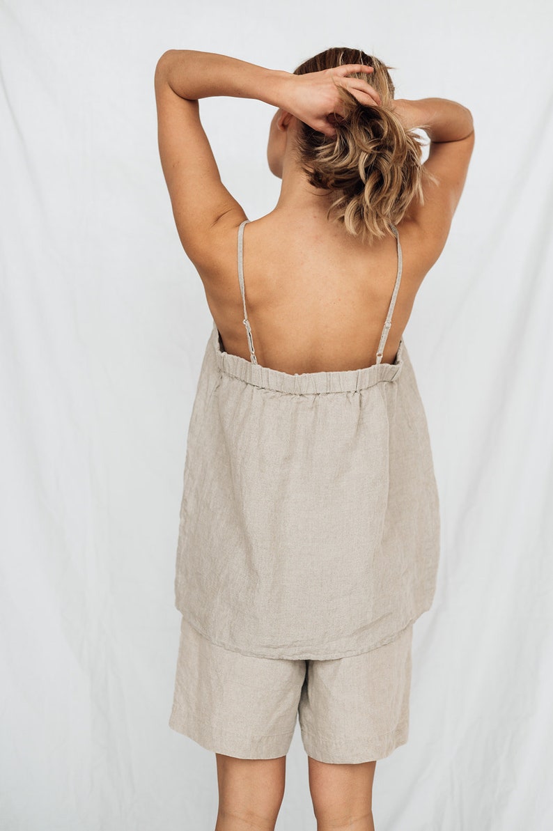 Linen cami top BALI , linen top and linen shorts, slip top, pajamas set image 4