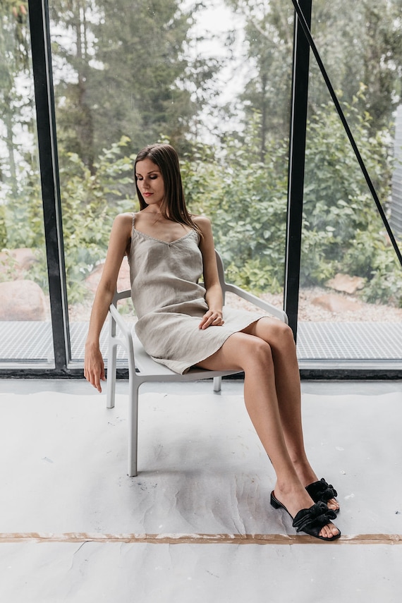 Linen Dress Kay , Linen Slip Dress, Linen Tunic Dress. Short Linen Dress. Linen Nightgown, Linen Clothing for Women