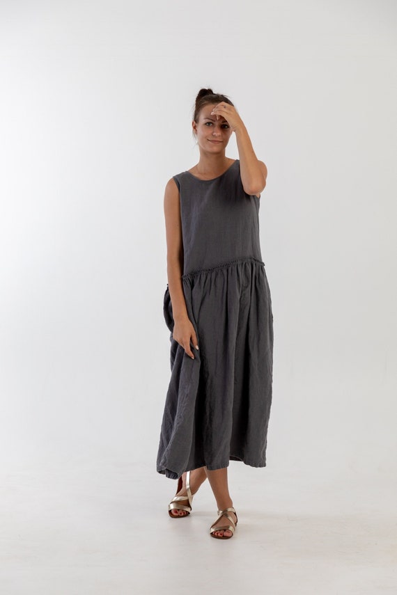 Linen Dress SUSAN. Grey Linen Dress 