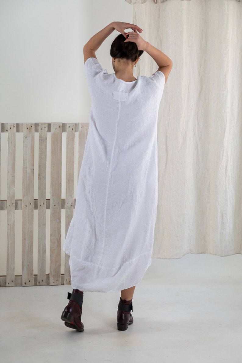 Linen dress ZOE . Linen tunic dress. White Summer linen dress. Long linen dress image 7