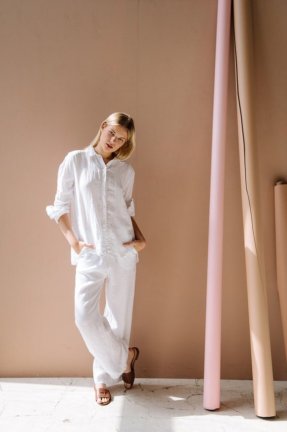 Linen Shirt and Linen Pants CARLA , Linen Set . Linen Shirt
