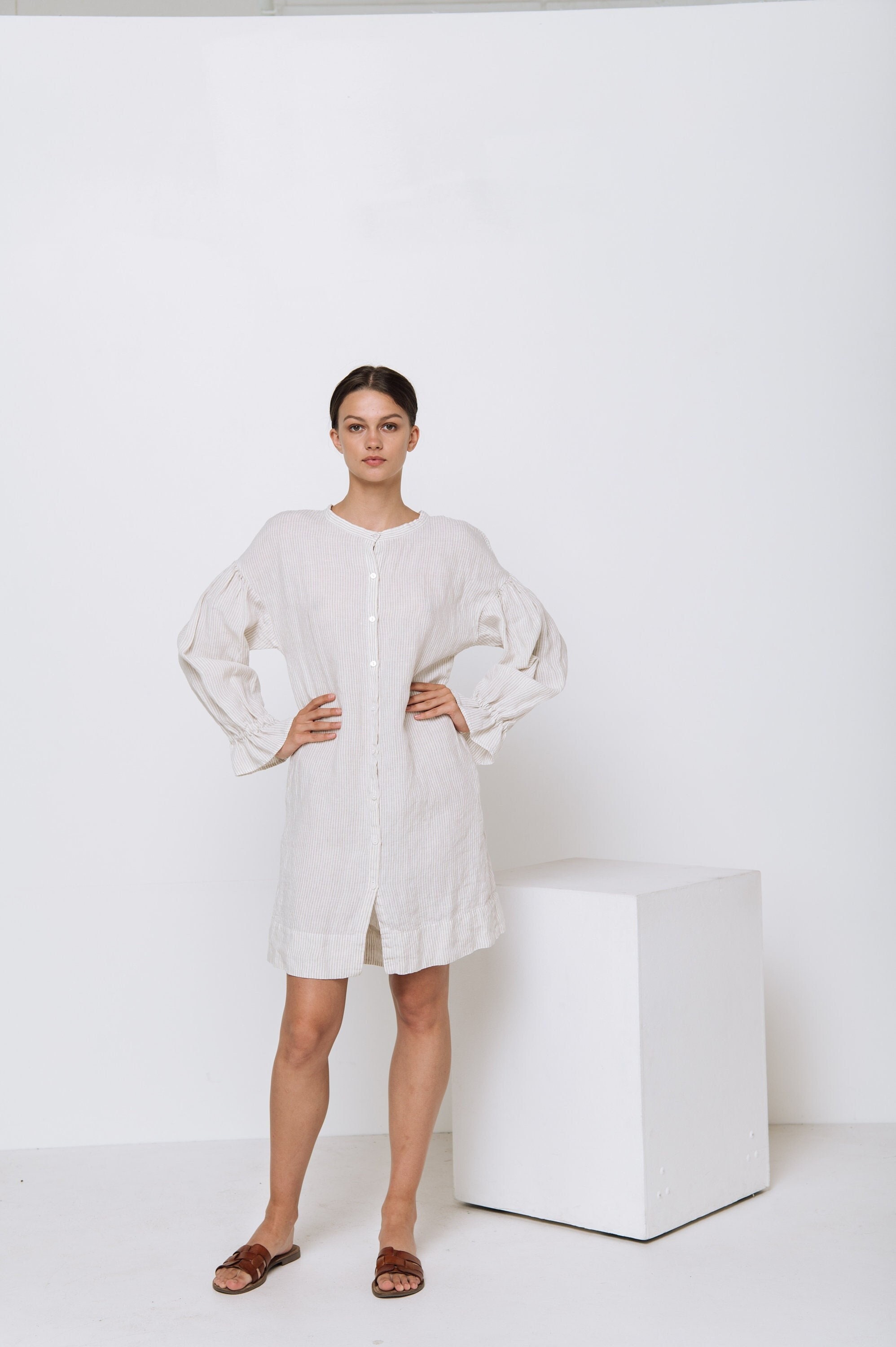 knee length dresses for ladies Stella Linen Tiered Dress – Muted Closet Boutique main image 0