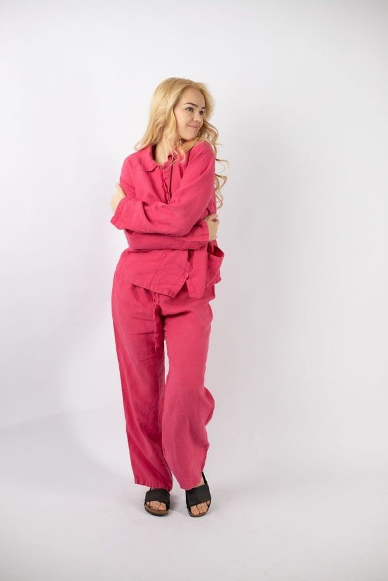 Linen pajama Erica , Linen set . Linen shirt and linen pants, monochrome clothing, linen pajamas image 5