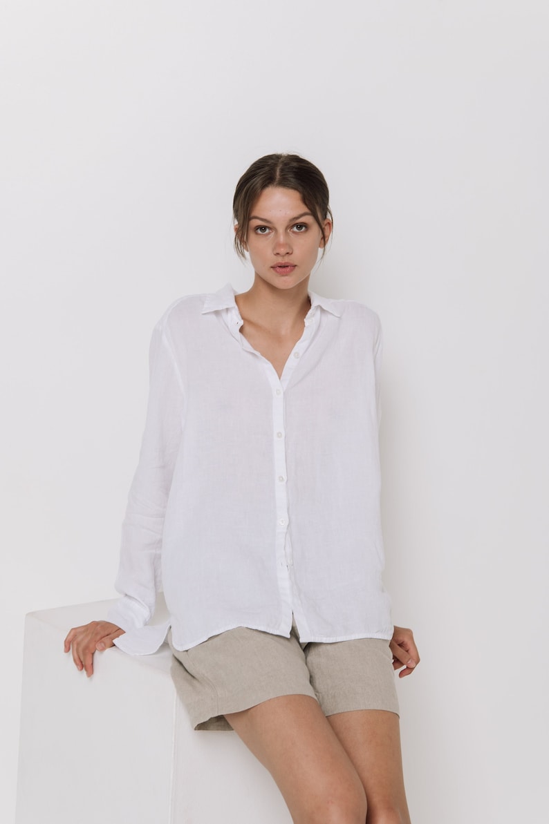 Linen shirt CARLA . Linen shirt , linen blouse, classic white linen shirt image 9