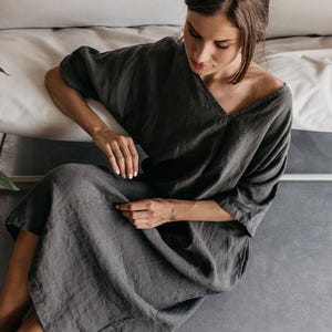 Linen dress EVA .  Linen kaftan dress with pockets