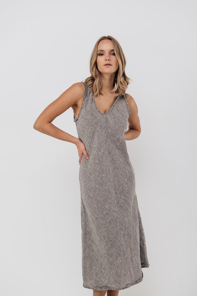 Natural Linen strap dress ROM . Linen dress for women. Linen tunic dress. Linen pinafore dress, linen jumper dress image 6