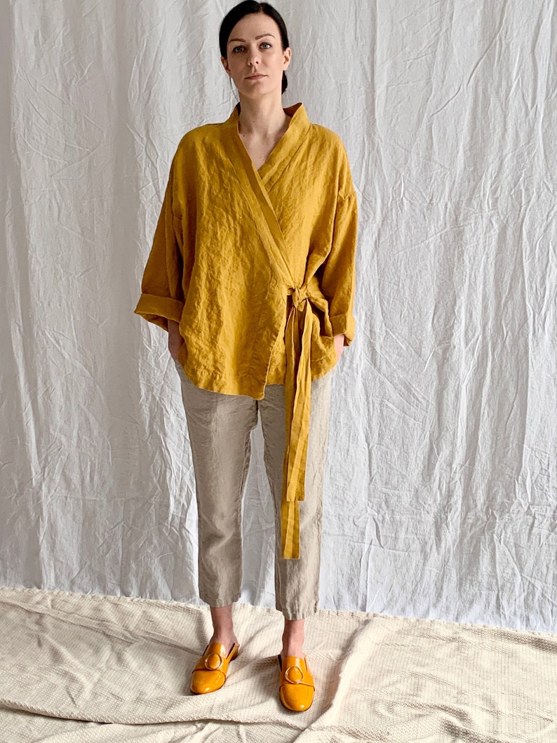 Linen wrap shirt AJO .Linen jacket.Japanese inspired oversize kimono jacket,linen wrap dress, linen clothing for women image 1