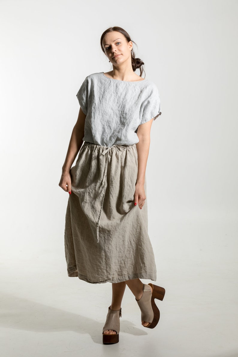 Linen skirt ISABEL . Natural linen skirt . Linen clothing for women. Midi linen skirt image 2