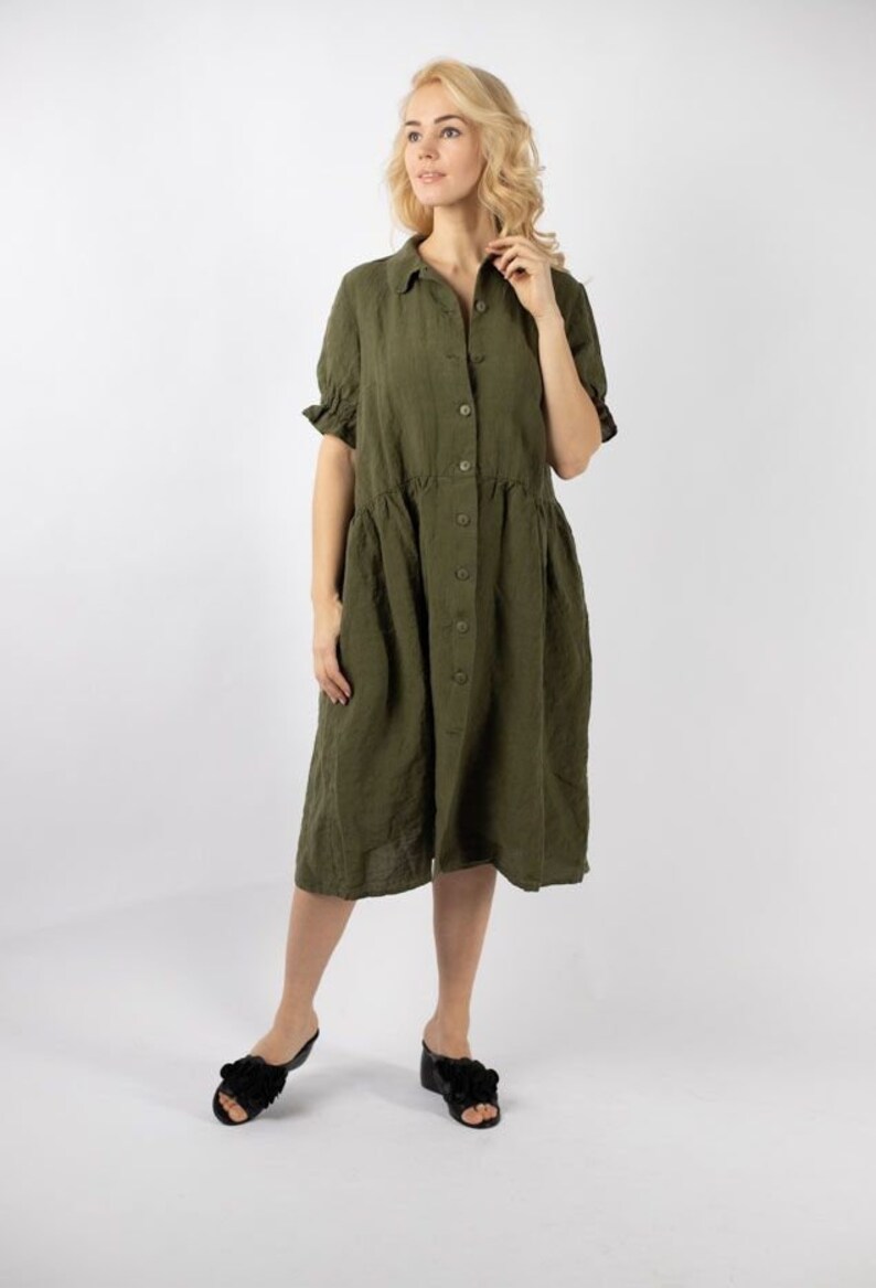 Linen dress JOY . Knee length dress. Linen tunic dress, pinguine dress , linen clothing for women image 9