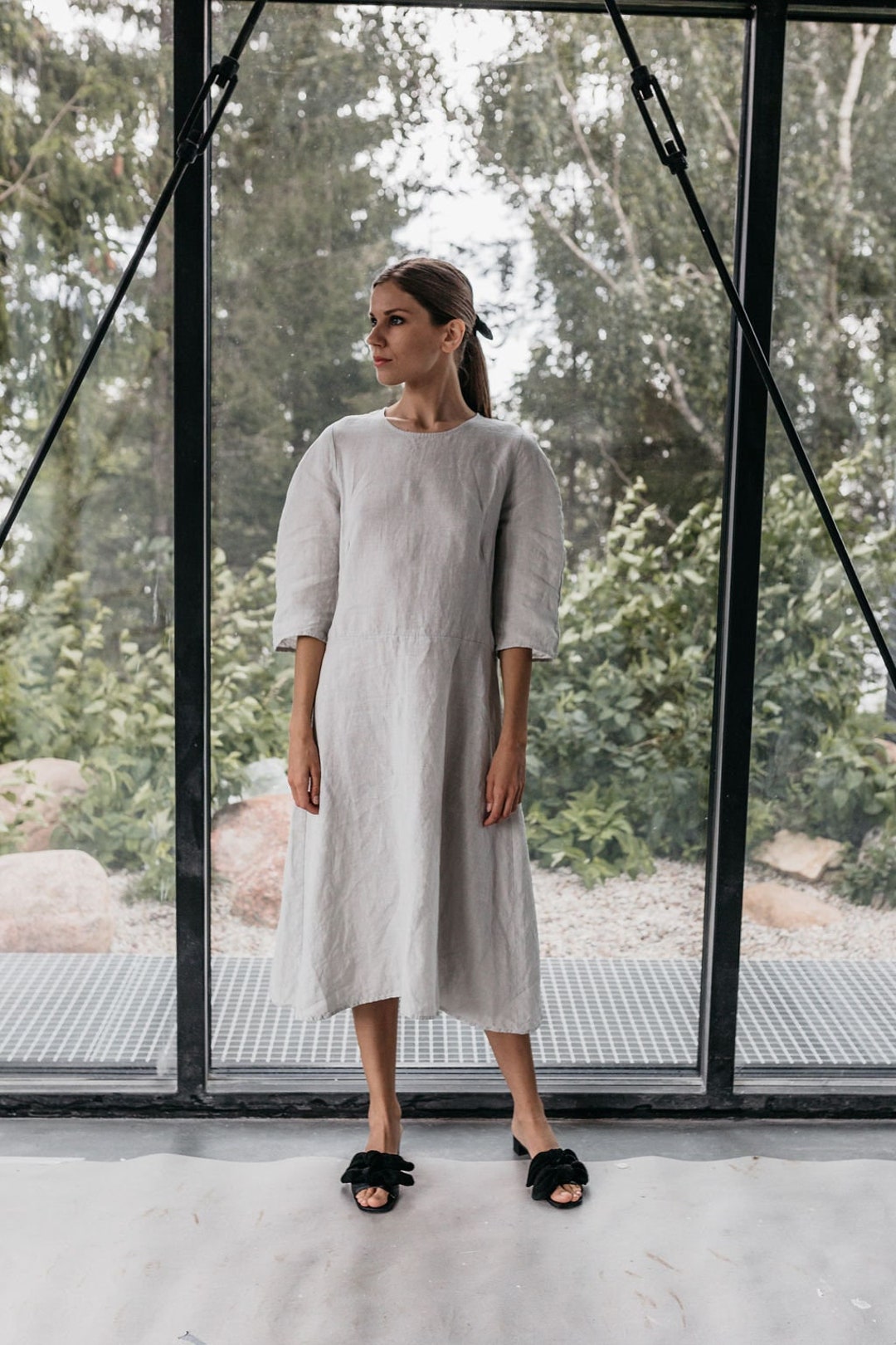 Linen Dress BREE . Linen Tunic Dress, Midi Dress, Linen Clothing for Women  -  Norway