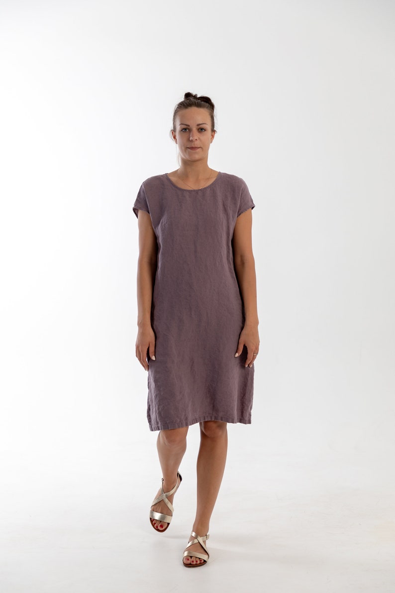 Linen dress ALICE .Knee length dress . Short sleeves dress image 8