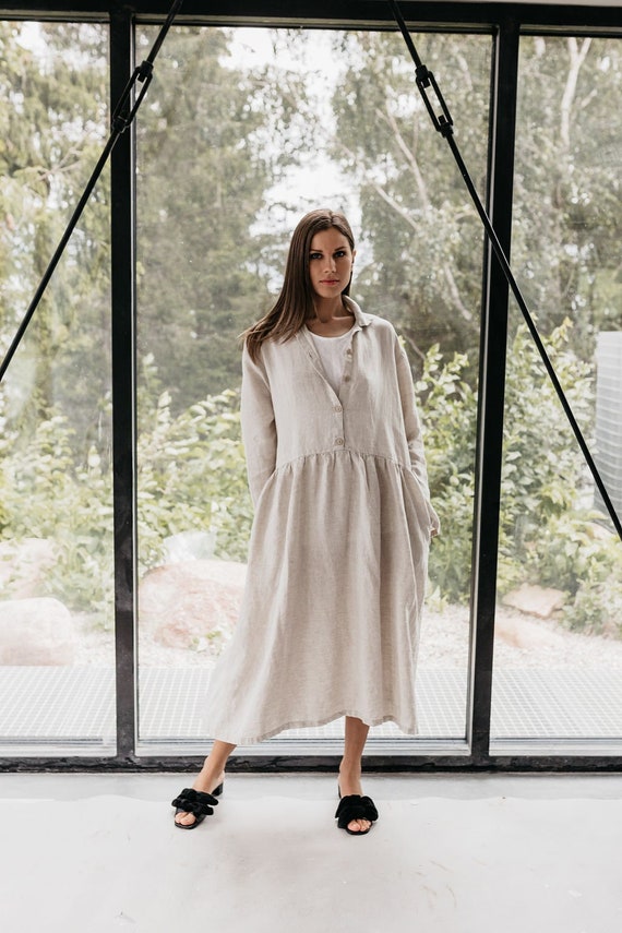 Linen Dress Julia . Linen Dress , Long Sleeves Loose Fit . Tunic Dress
