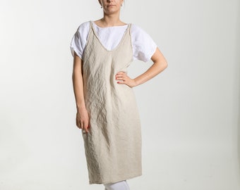 Natural Linen  strap dress ROM.  Linen dress for women. Linen tunic dress. Linen pinafore dress , linen jumper  dress