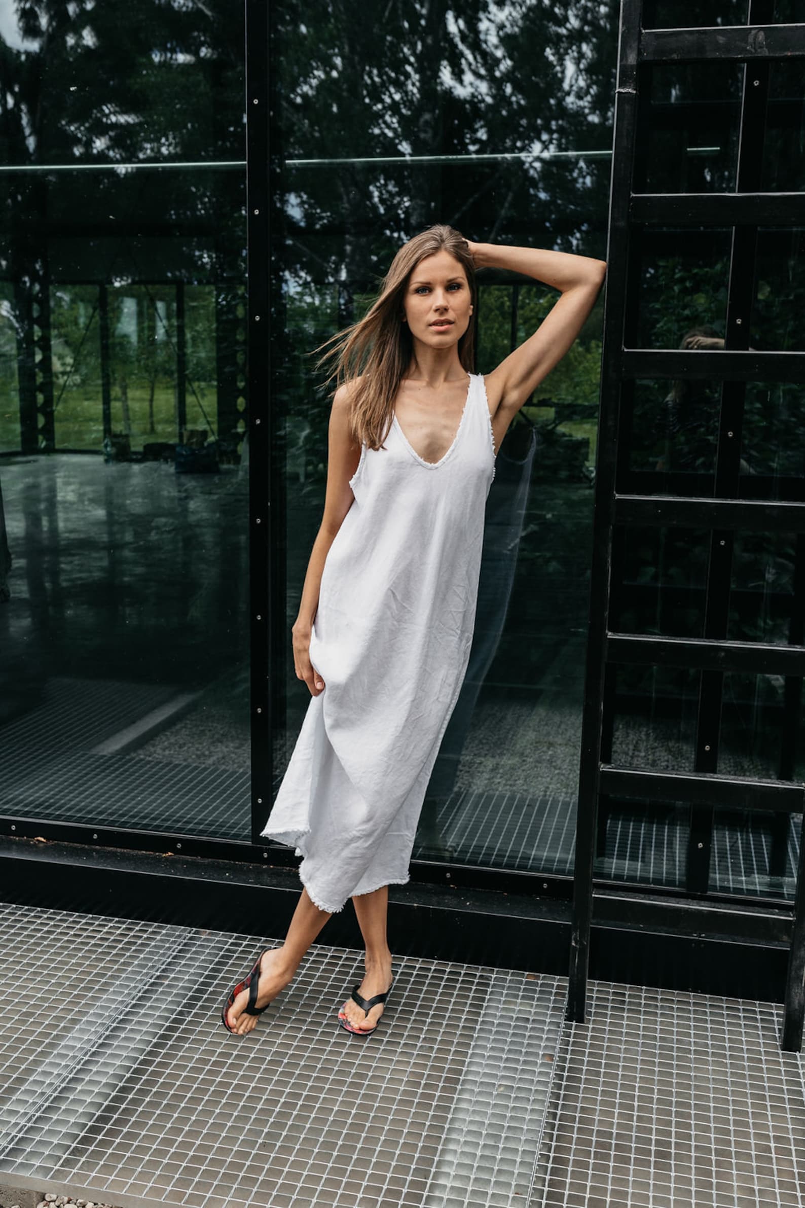 Linen Rôm Natural Linen Slip Dress ROM . Linen Dress for Women. Linen Tunic Dress ...