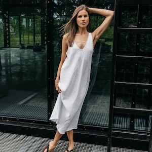 Natural Linen slip dress ROM . Linen dress for women. Linen tunic dress. Linen pinafore dress