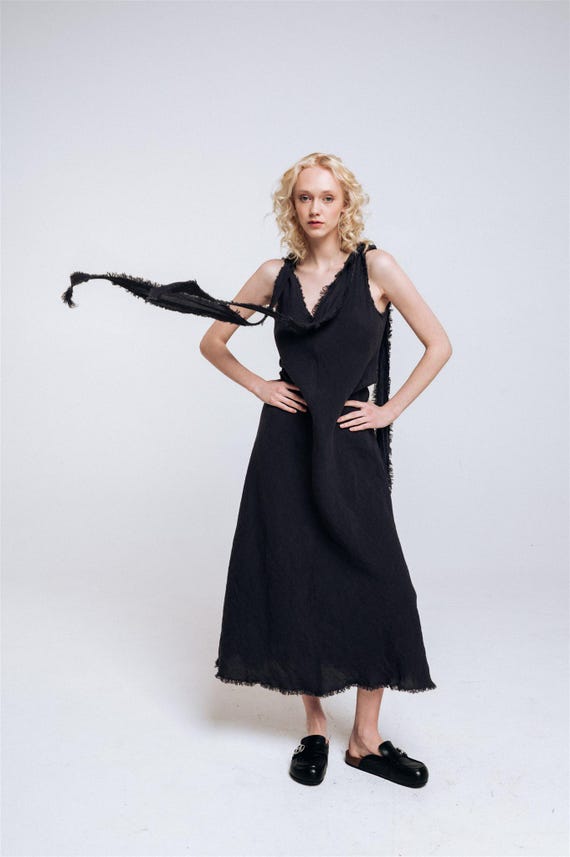 chinese dress ladies ADELE LONG DRESS - Linen