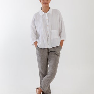 Natural linen pants BELLA . Washed women linen trousers. Linen clothing for women.Slightly tapered linen pants zdjęcie 9