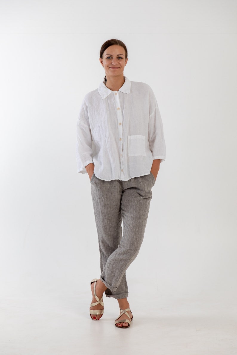 Natural linen pants BELLA . Washed women linen trousers. Linen clothing for women.Slightly tapered linen pants zdjęcie 9