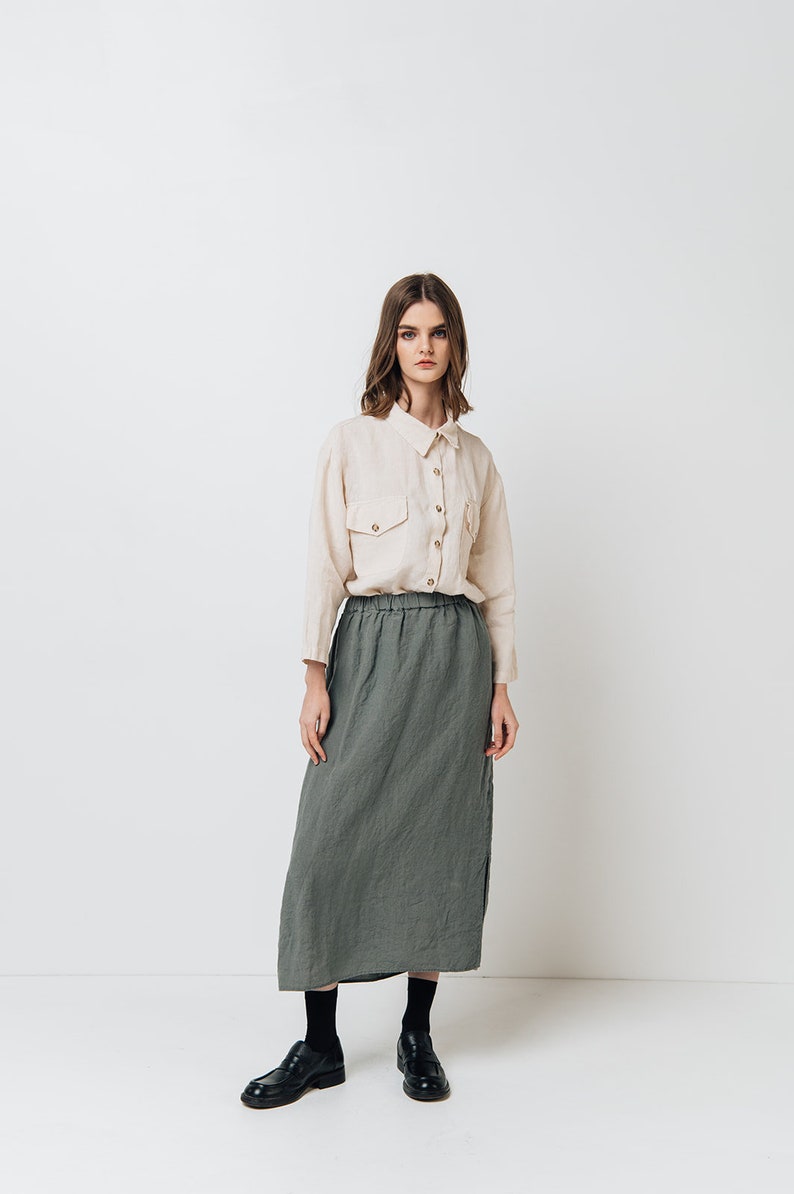 Linen skirt Ruby . Natural linen skirt . Midi linen skirt image 2