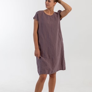 Linen dress ALICE .Knee length dress . Short sleeves dress image 2