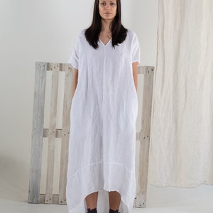 Linen dress ZOE . Linen tunic dress. White Summer linen dress. Long linen dress image 9