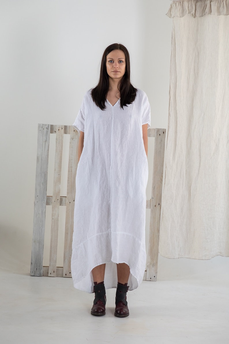 Linen dress ZOE . Linen tunic dress. White Summer linen dress. Long linen dress image 9