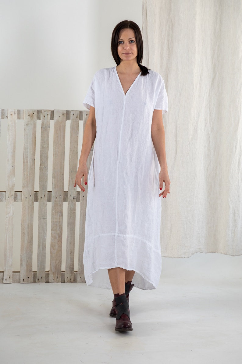 Linen dress ZOE . Linen tunic dress. White Summer linen dress. Long linen dress image 5