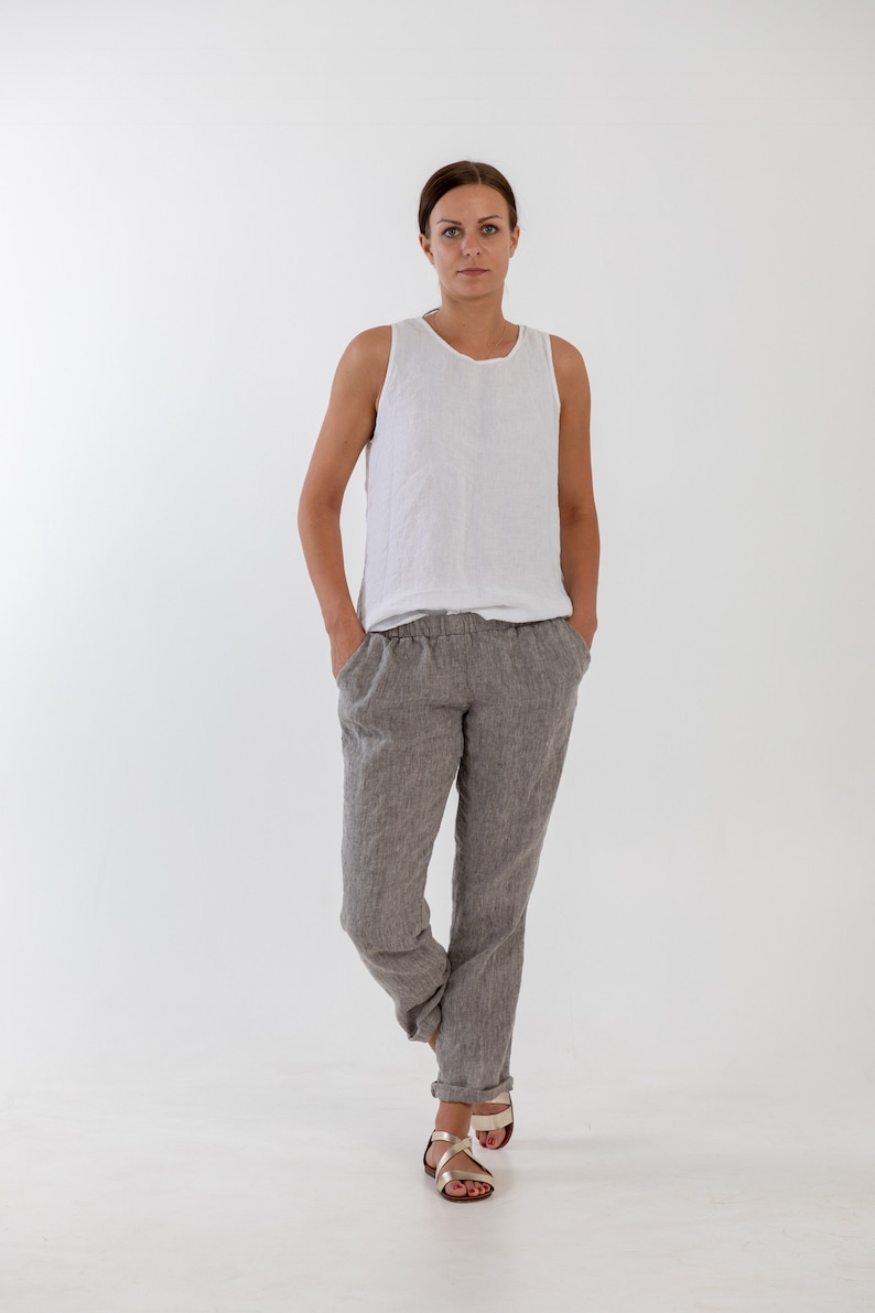 Natural linen pants BELLA . Washed women linen trousers. Linen clothing for women.Slightly tapered linen pants zdjęcie 6