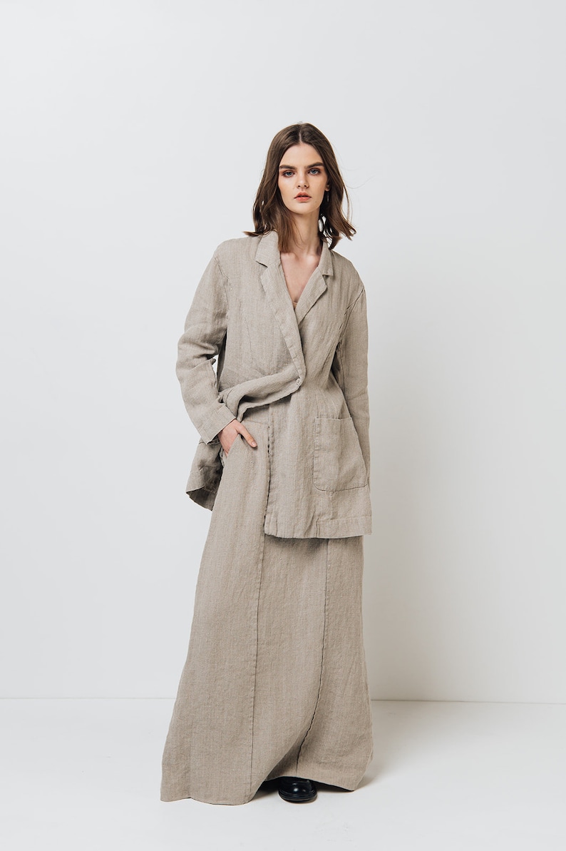 Maxi linen skirt RAW, long skirt with pockets image 9