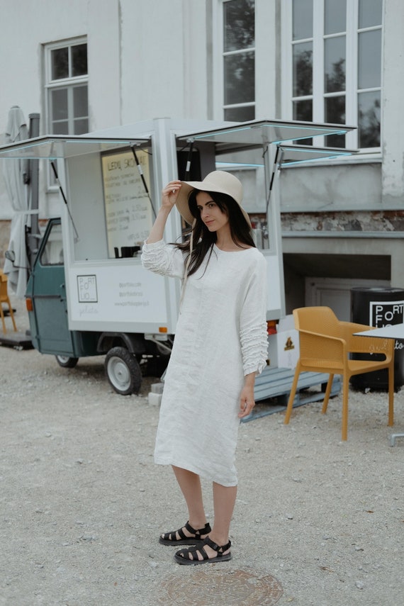 linen dress 3/4 sleeve Essential Three-Quarter-Sleeve Linen Dress
