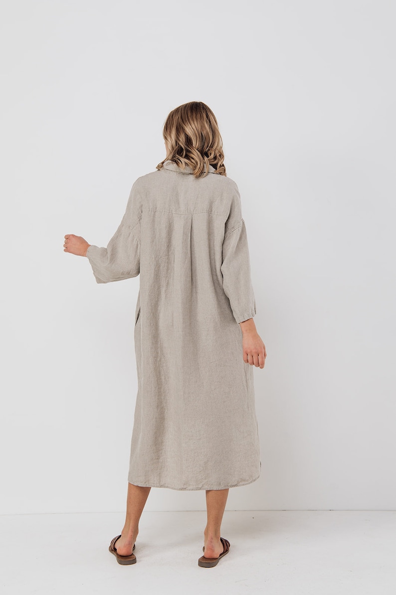 Linen tunic dress SIMPLE . Midi dress with pockets image 7