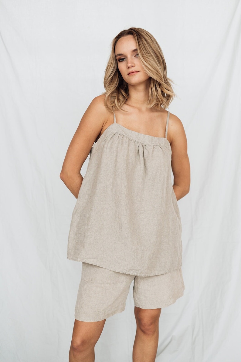 Linen cami top BALI , linen top and linen shorts, slip top, pajamas set image 1