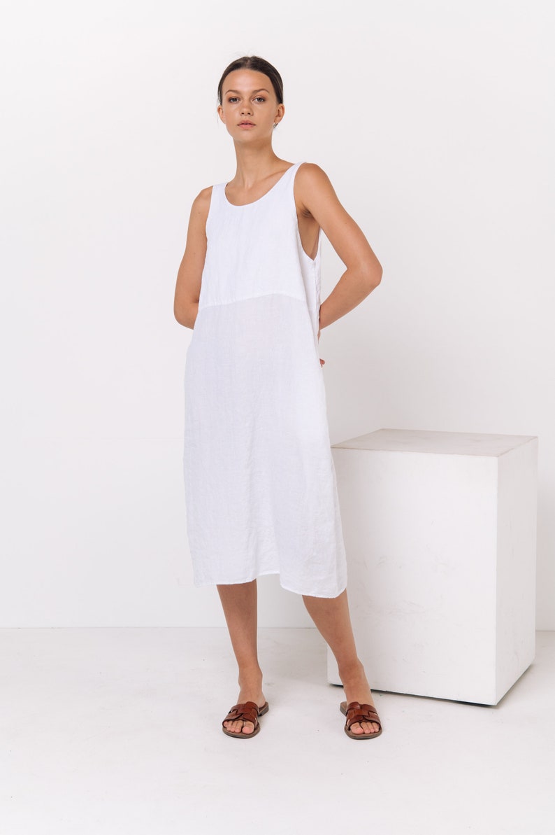 Linen slip dress PIPPA. Linen dress for women. Linen tunic dress. Linen pinafore dress, linen jumper dress, midi linen dress image 3