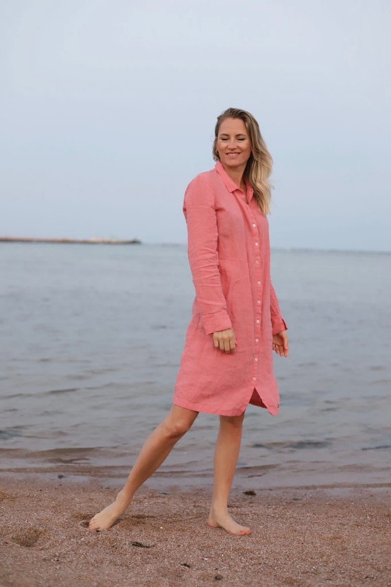 Linen shirt dress BESS . Knee length dress. Linen tunic dress, Linen clothing for women Linen shirt dress BESS . Knee length dress. Linen tunic dress, Linen clothing for women