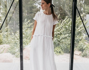 Linen dress YVETT. Linen tunic dress. White Summer linen dress. Long linen dress