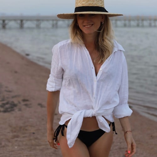 Linen Shirt CARLA Long . Linen Shirt Dress , Linen Blouse, Classic