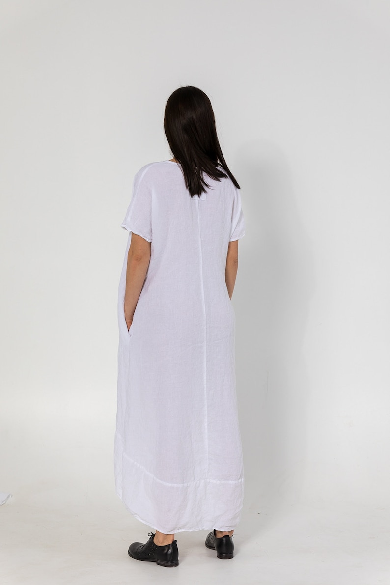 Linen dress ZOE . Linen tunic dress. White Summer linen dress. Long linen dress image 8