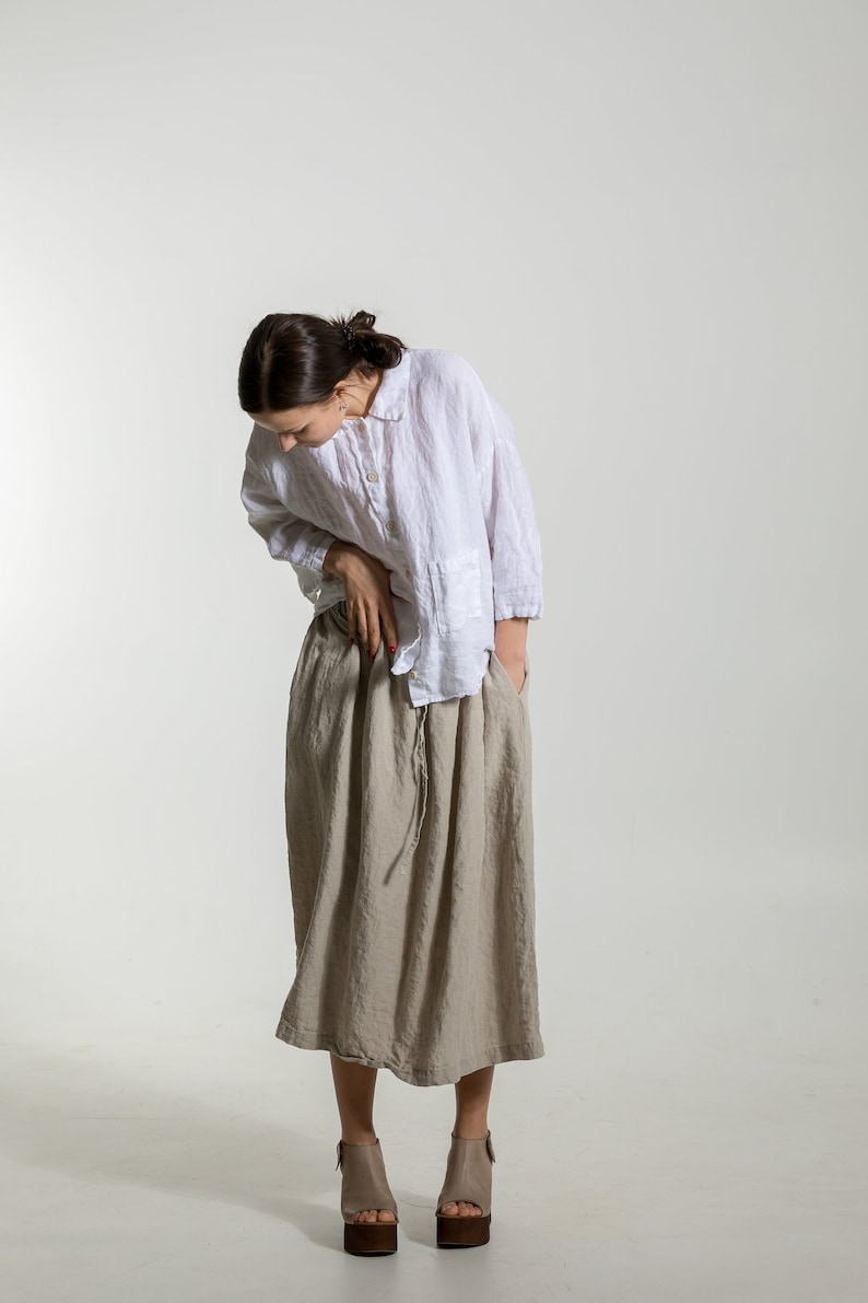 Linen skirt ISABEL . Natural linen skirt . Linen clothing for women. Midi linen skirt image 1