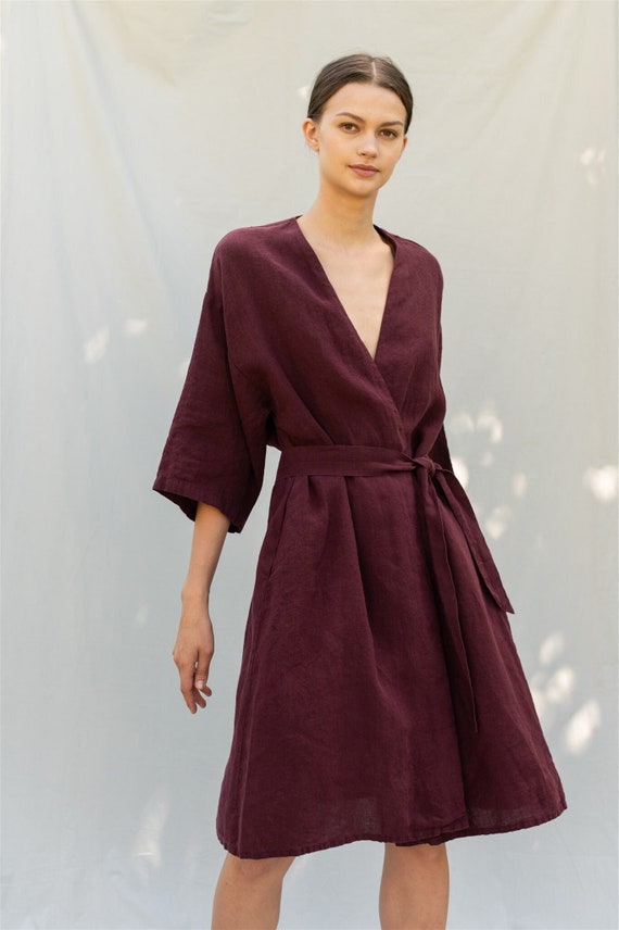 Linen wrap dress DIANE . Linen kaftan, Linen coat, Linen clothing for women.