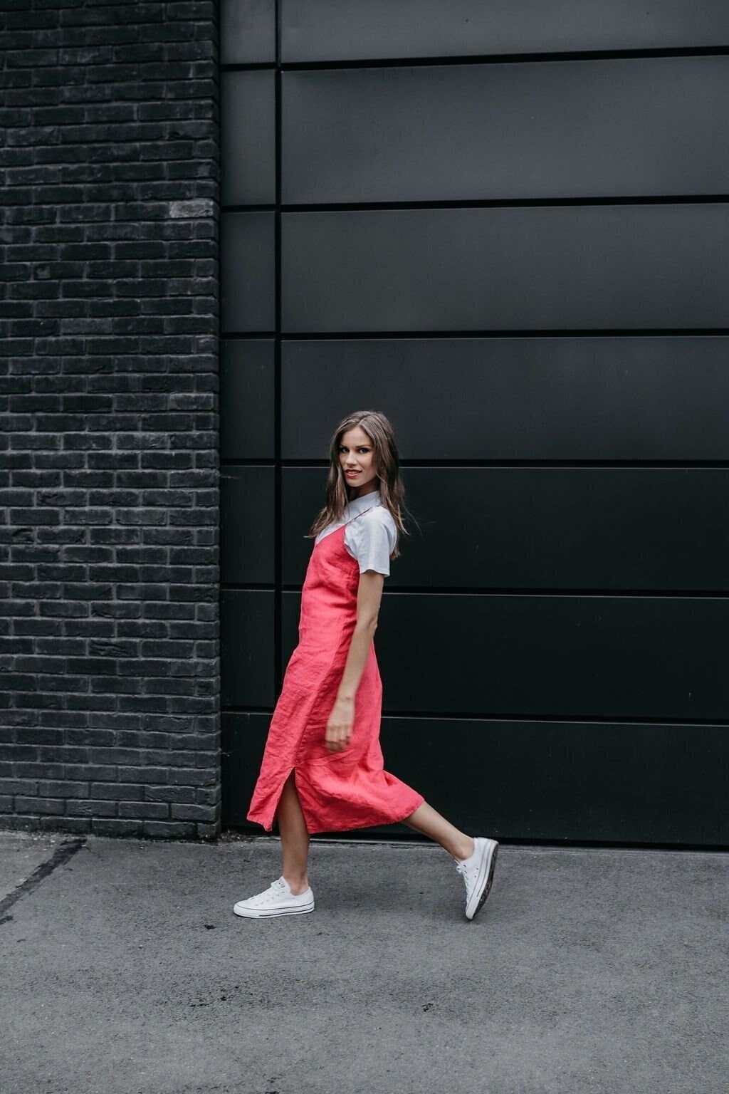 Classic Cami Slip Dress Kay. Linen Tunic Dress. Long Linen Dress.