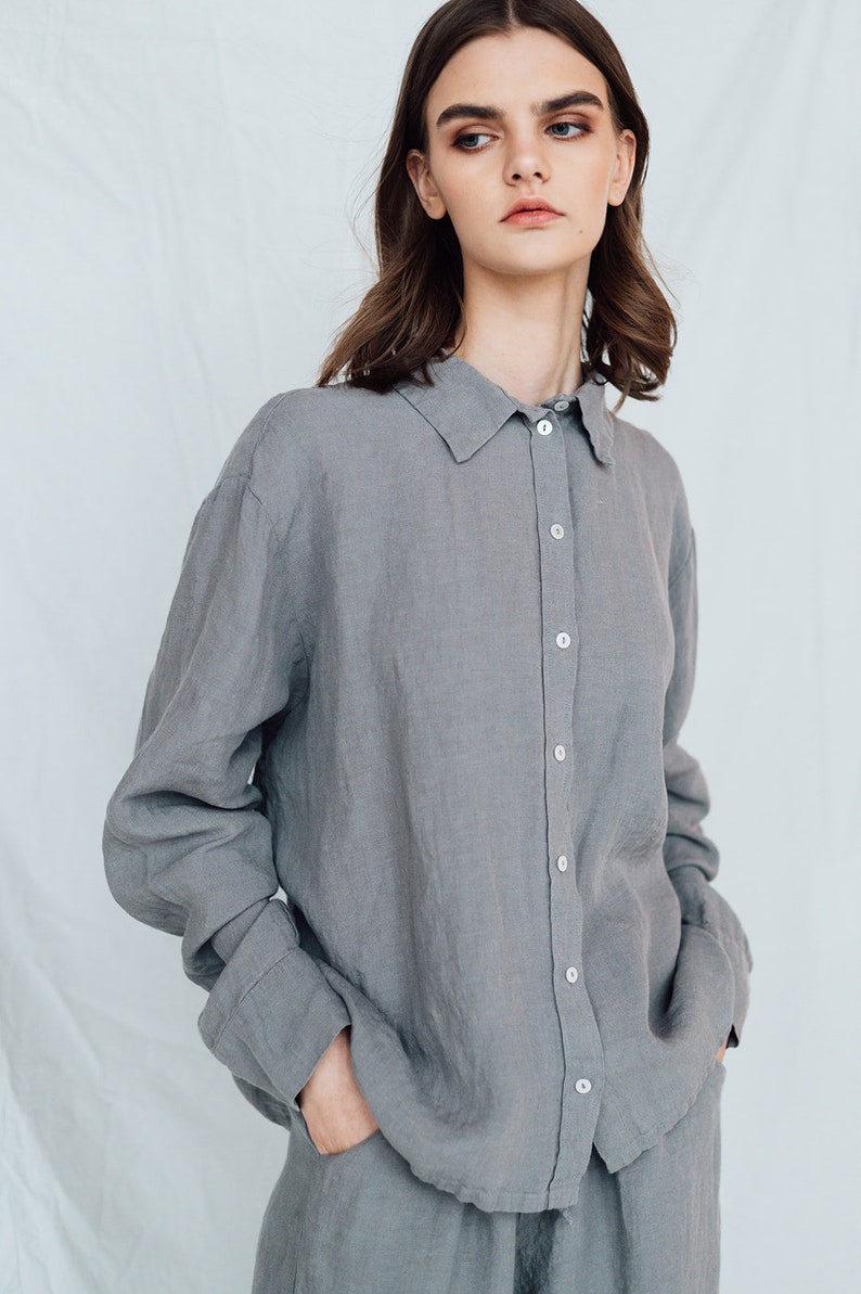 Linen shirt PAGE . Linen shirt women, oversize tunic shirt , boho shirt , white shirt image 2