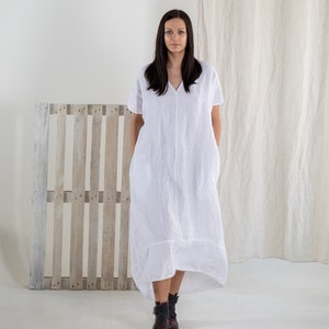 Linen dress ZOE . Linen tunic dress. White Summer linen dress. Long linen dress image 1