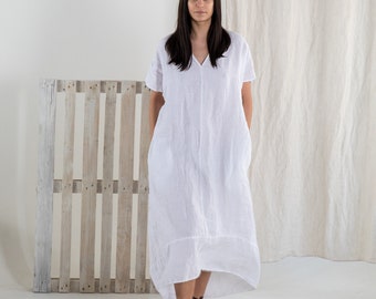 Linen dress ZOE . Linen tunic dress. White Summer linen dress. Long linen dress