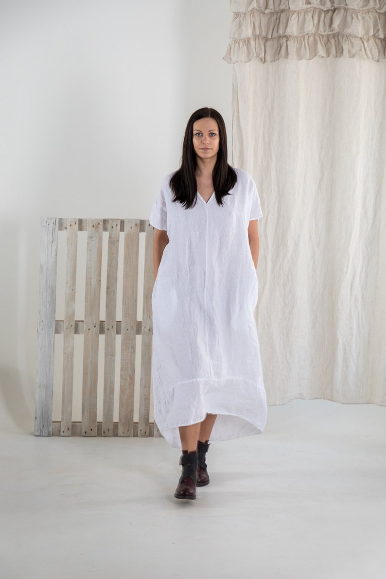 Linen dress ZOE . Linen tunic dress. White Summer linen dress. Long linen dress image 1