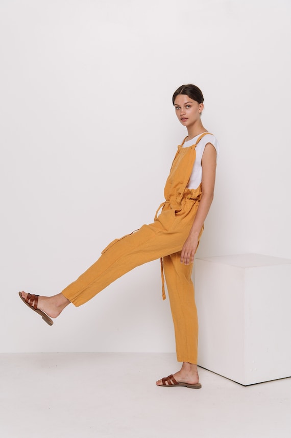 Linen Jumpsuit  MONZA .Women  Linen Overalls . Linen Romper .Slightly tapered linen pants.