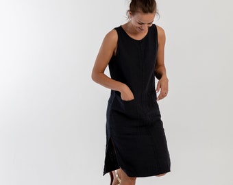 Linen dress PALMA .Linen tunic dress for women.Black dress