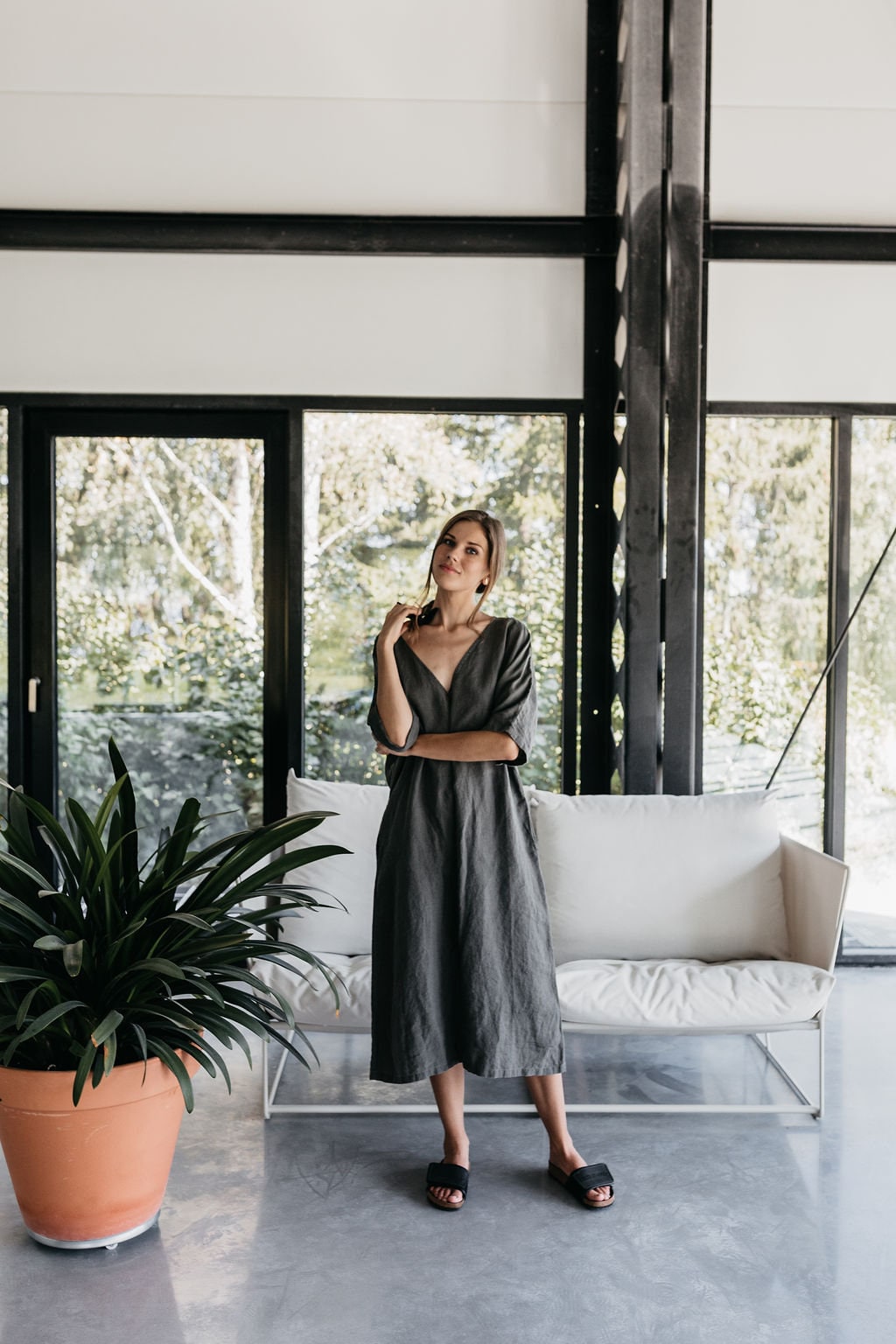 Linen dress EVA . Linen dress 3/4 sleeves. Linen kaftan,  Linen cloth…